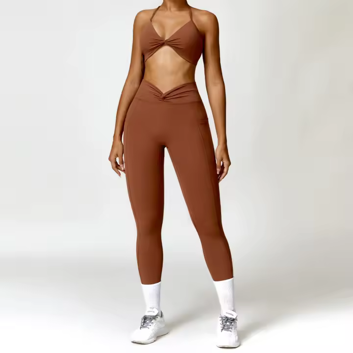 Conjunto de Yoga para Mujeres 2 Piezas Traje de Gimnasio Ropa Deportiva Sujetador de Cintura Alta Pantalones Cortos Leggings de Yoga Material de Nylon Adecuado para Primavera/Verano - 1