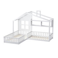 Cama de Madera Sólida con Ventana y Chimenea en Forma de Casa Caja de Cama de Almacenamiento con Persianas Blanco Muebles y Organización - details 6