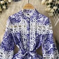 Minivestido ajustado con agujeros y manga acampanada para mujer, minivestido con estampado ral, cuello levantado, con cordones y cintura alta - details 10