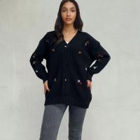 Suéter de punto suelto con cuello en V para mujer, ropa de abrigo bordada, estética, recién llegado - details 7