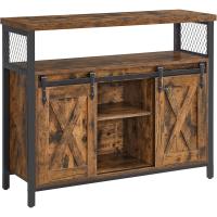 Aparador, Armario de Cocina, Armario de Almacenamiento, con 2 Puertas Correderas, 33 x 100 x 80 cm, Estantes Ajustables, para Salón, Marrón Rústico y Negro - details 0