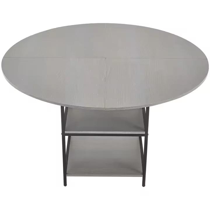 SucceBuy Mesa de comedor redonda de 47 pulgadas, mesa de madera para 2-4 personas, con estante de almacenamiento y patas de metal, gris (solo mesa) - 1