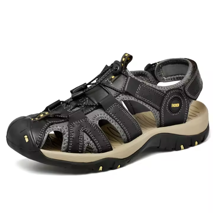 Sandalias informales de cuero con punta cerrada para hombre, zapatos de senderismo ajustables para verano - 1