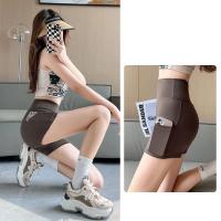 Pantalones cortos de Yoga, mallas para mujer, medio pantalones cortos de ciclismo con bolsillo, pantalones cortos deportivos de cintura alta para motorista, pantalones cortos de gimnasio para mujer, pantalones de Fitness con realce de cadera - details 9
