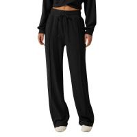 Pantalones de encaje con cintura elástica deportivos informales de pierna ancha para mujer, diseño de color sólido - details 1