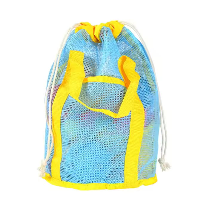 Bolsa de artículos de tocador de malla con cordón Simple, bolsa de almacenamiento de playa plegable de mano, bolsa de natación, cesta, organizador de juguetes, deportes - 1