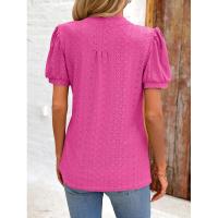 Camiseta holgada de Color sólido de manga corta con cuello en V para mujer a la moda de estilo coreano para verano - details 16