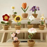 Accesorios de Decoración de Coche Hechos a Mano Rosa, Girasol, Tulipán de Punto Tejido - details 0