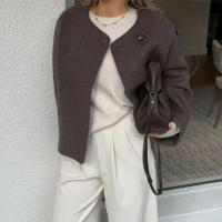 Elegante Abrigo de Lana Sólida para Mujer Cuello Redondo, Manga Larga, Ajuste Suelto, Moda de Ciudad Urbana de Otoño 2024 - details 13