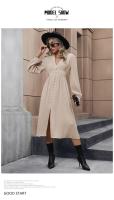 Vestido de manga larga con cuello en V para mujer, vestido dividido, línea A, color albaricoque, Surplice, otoño - details 5