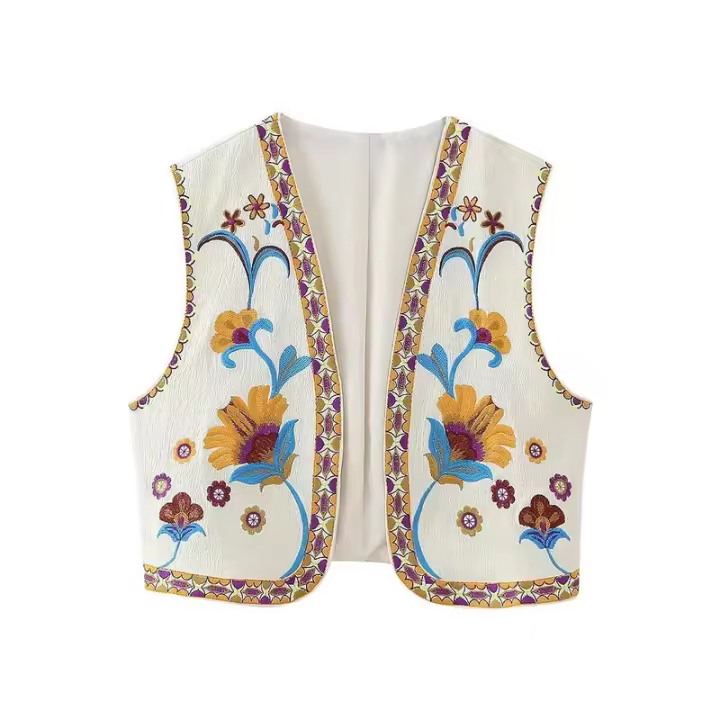 BUNO-Chaqueta con estampado bordado Vintage para mujer, chaleco informal holgado a la moda, cárdigan sin mangas con temperamento, 2025 - 1