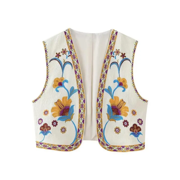 BUNO-Chaqueta con estampado bordado Vintage para mujer, chaleco informal holgado a la moda, cárdigan sin mangas con temperamento, 2025 - 1