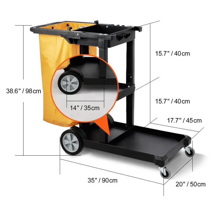 SucceBuy Carro de limpieza, Carro de limpieza comercial, Carro de limpieza de plástico con bolsa de PVC - 1