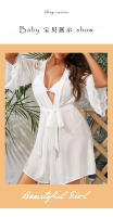 Camisón sexy de gasa con encaje y parches, bata exterior transparente para mujer - details 7