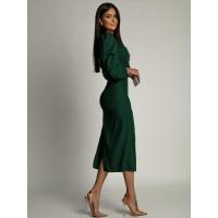Noche elegante y bonita con cuello en V para mujer, vestidos divididos de color sólido, nueva moda, vestido de manga larga - details 5