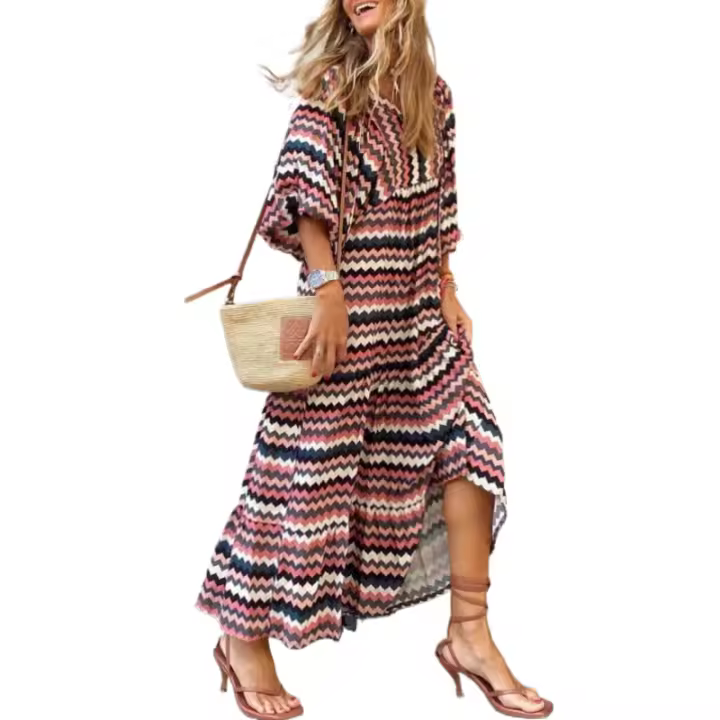 Vestido largo estampado de ropa de moda para mujer, puños con estampado geométrico bohemio - 1