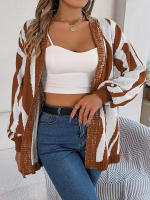 Cárdigan liso de manga larga para mujer, abrigo con cuello en V, informal, clásico, elegante, colores contrastantes, suéter de punto suave, Top, nuevo - details 16
