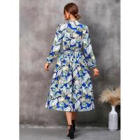 Vestido casual elegante de manga larga para mujer con estampado de hojas elegante - details 12