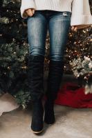 Botas largas de gran tamaño para mujer, tacón grueso de gamuza, cremallera lateral puntiaguda, botas de caballero de moda de Color sólido - details 3