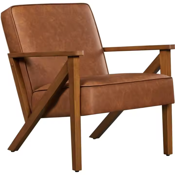 Sillón de piel sintética para salón, sillón relax con respaldo, patas de madera, silla para sala de estar, oficina, recepción - 1