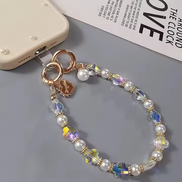 Cadena Colgante de Teléfono en Forma de Pulsera Perlas y Cuentas de Cristal Adorno para Bolso - 1