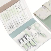 Juego de manicura con estuche portátil de cuero, cortaúñas de función completa, juegos de pedicura de acero inoxidable, Idea de regalo, 16 piezas por juego - details 10