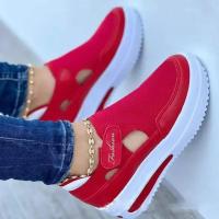 Zapatillas de deporte con plataforma para mujer, zapatos de cuña transpirables, informales, de Color sólido, para caminar - details 3