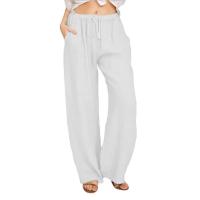 Pantalones de Lino de Algodón para Mujer Cintura Elástica, Bolsillo, Estilo Callejero - details 3
