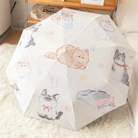 Paraguas de gato de dibujos animados de 3 costillas, automático, ligero, protección solar, protección UV, impermeable, plegable - details 1