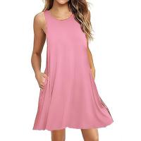 Vestido sin mangas para mujer, verano, casual, cuello redondo, playa, línea A, mini vestido suelto, poliéster, talla regular. - details 5