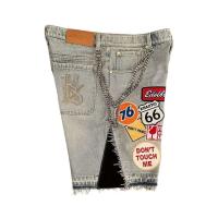 Jeans Retro Azules con Bordado de Patrón de Dibujos Animados Pantalones Cortos Casuales para Hombres Moda Deportiva - details 4