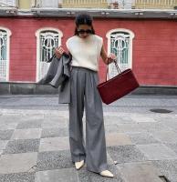 Otoño Invierno nuevo en pantalones de pierna recta para mujer pantalones sueltos de cintura alta sólidos para mujer pantalones de vestir calientes - details 5