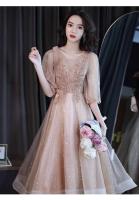Vestido de dama de honor de color champán de alta gama, ligero y lujoso de noche de estilo francés para mujer, socialité, hada y noble, puede ser - details 14