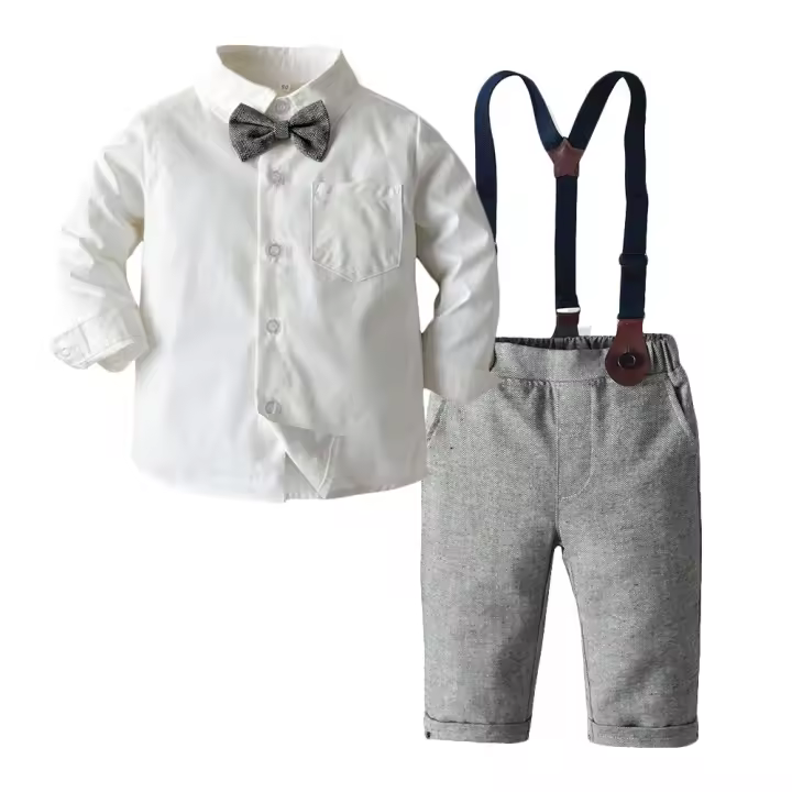 Camisa blanca de algodón de manga larga para niños, pantalones, vestido floral, traje de invierno para niños, ropa de otoño e invierno - 1