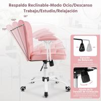 Silla de Oficina sin Reposabrazo Silla Oficina Tapizada de Cuero PU Silla con Ruedas Silla Ergonómica Base Metal Blanca - details 31