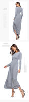 Vestido de primavera 2025 para mujer, estilo europeo y americano, talla grande, cintura alta, manga larga, color sólido, estilo swing. - details 4