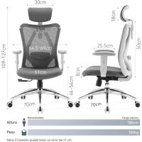 Silla de escritorio para computadora con reposacabezas ajustable y soporte lumbar, respaldo alto, silla ejecutiva giratoria para oficina en casa (azul claro) - details 48