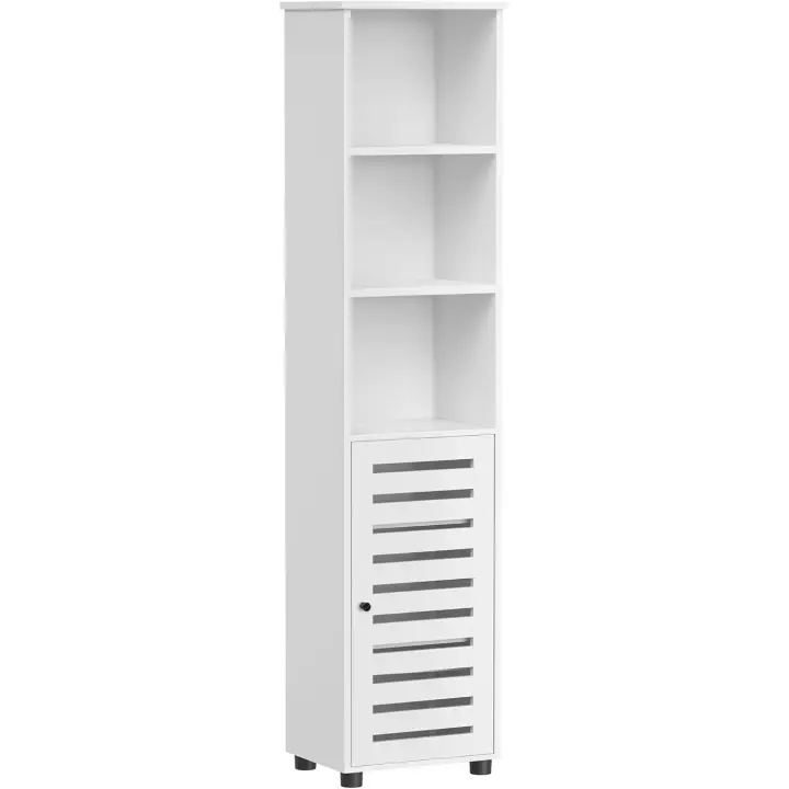 Armario de Baño, Armario de Baño Alto, Armario de Baño Independiente, con 3 Compartimentos Abiertos y 2 Estantes Ajustables, Sala de Estar, Entrada, Blanco Nube BBK160W01 - 1
