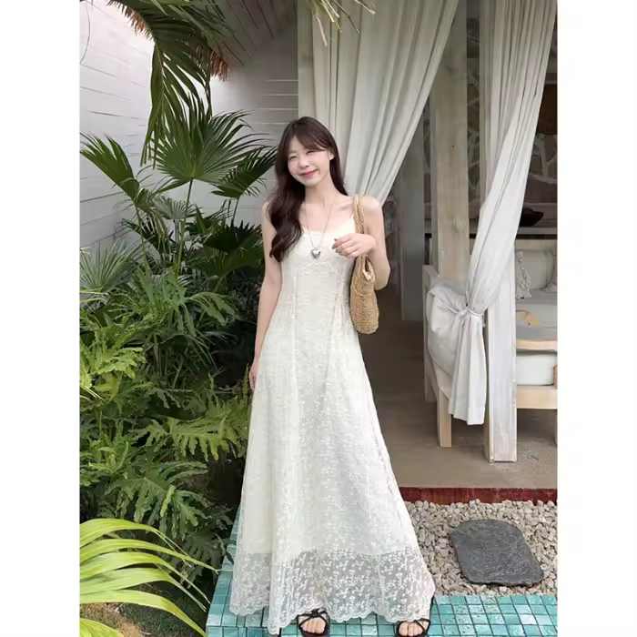 Vestido de Tirantes Bordados Estilo Deseo Puro para Mujeres Cintura Ajustable Adelgazante - 1