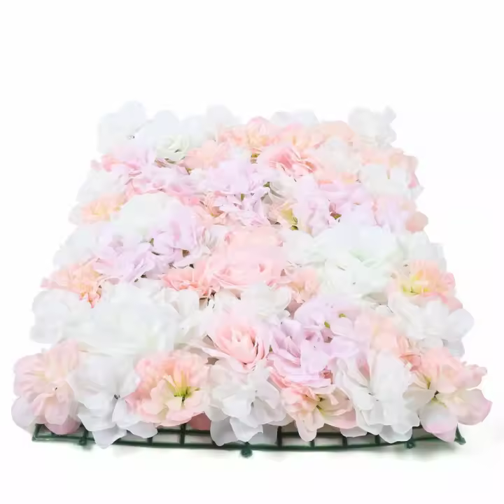 Paneles de flores artificiales para pared, decoración de fondo de boda, color blanco y rosa, 40x60 Cm, 20 piezas - 1