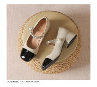 Zapatos de tacón medio para mujer, cómodos, de 3cm, bloque de color blanco y negro, zapatos Mary Jane con punta cuadrada - details 15