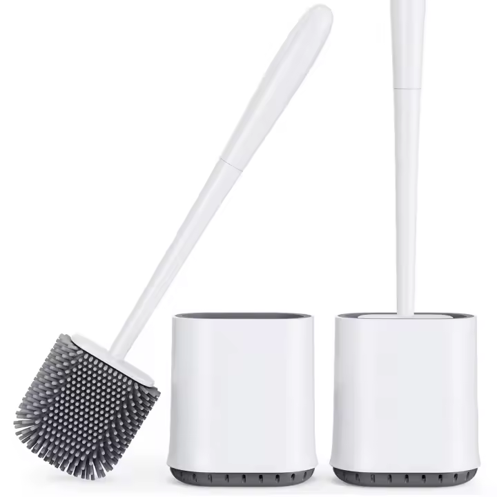 Toilet Brushes, Toilet Brush with Quick Drying Ventilated Holder, Toilet Brush with Silicone Bristles for Deep Cleaning (grey_2 pcs.) - 1
