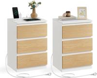 Mesita de Noche con Estación de Carga, Mesa Auxiliar con 3 Cajones, 2 Tomas AC, 2 Puertos USB, Salón, Dormitorio, Estudio, Blanco Nube LET631W14 - details 7