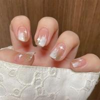 Uñas postizas de cobertura total, elegantes, rosas degradadas, moradas francesas, 24 piezas - details 2