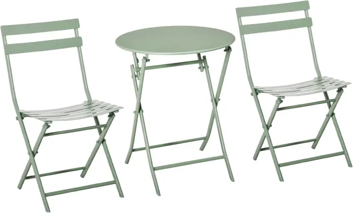 Juego de Muebles de Jardín Plegable Mesa Redonda, 2 Sillas y Resaldo de Acero - 1