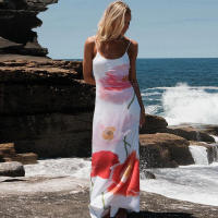 BUNO-Vestido Midi de malla con estampado Floral, traje largo con tirantes finos, cintura desnuda, a la moda, para vacaciones en la playa, Verano - details 8