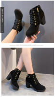Botas con cordones de tacón alto de PU para mujer, zapatos de plataforma europeos, entrega rápida, primavera e invierno, recién llegados - details 5