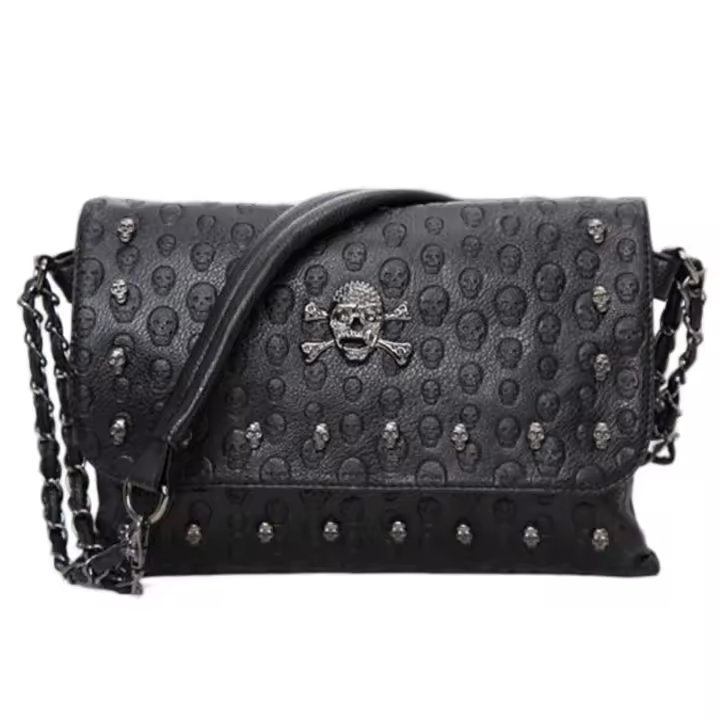 Bolso Cruzado De Cuero PU Negro Vintage Con Hebilla Y Estilo De Calavera Para Mujer Bolso De Hombro Moda Diseñador Bolsos - 1