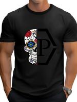 Camiseta de Manga Corta para Hombre Estampado Geométrico de Calavera Ajuste Regular - details 1