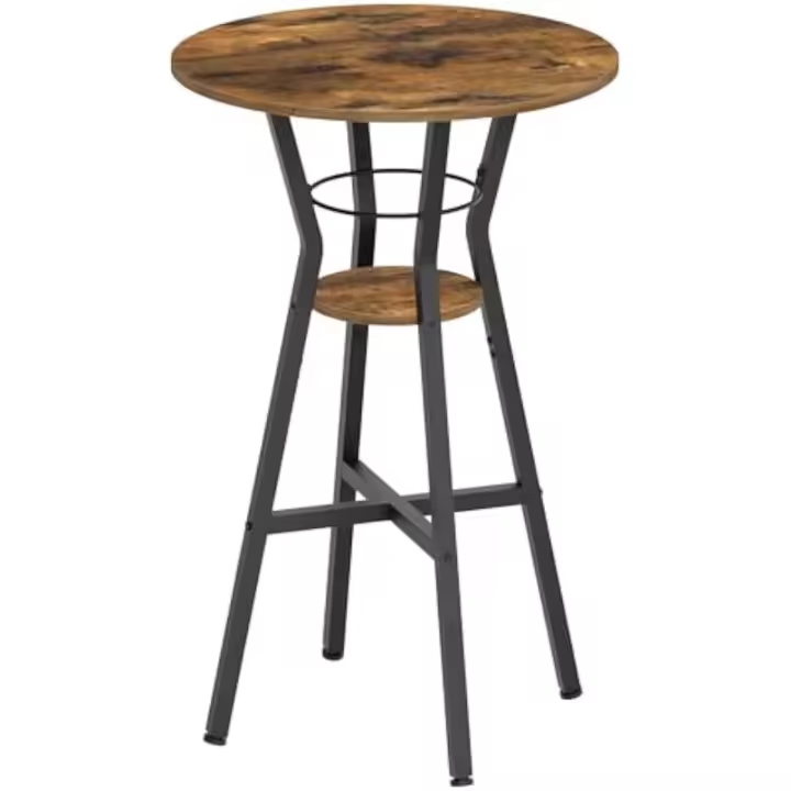 Mesa de Bar Informal Pequeña Estilo Redondo Doble Ideal para Cocina, Sala de Estar, Sala de Reuniones Marco Vintage Marrón y Negro - 1